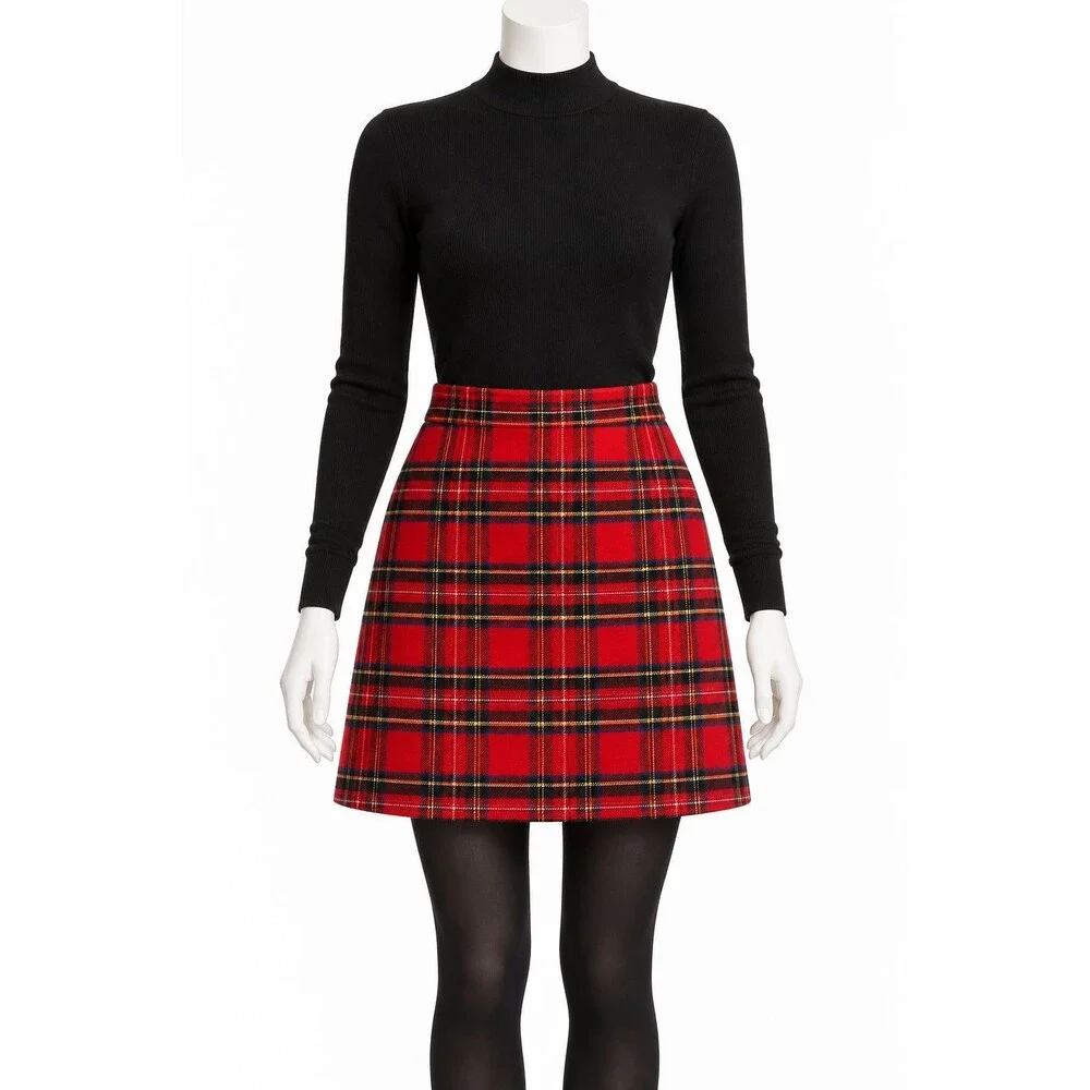 J.Crew Women’s Size 00 Red Tartan Plaid A Line Mini Skirt Holiday Preppy Wool